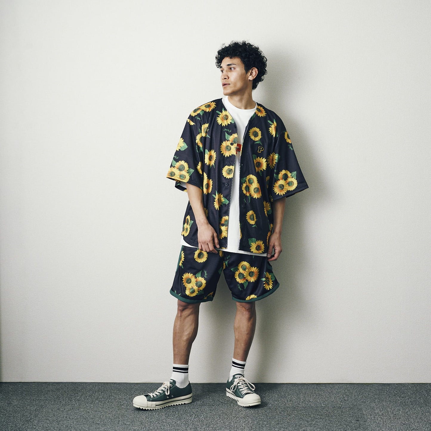 FLOWER PATTERN BASEBALL SHIRT