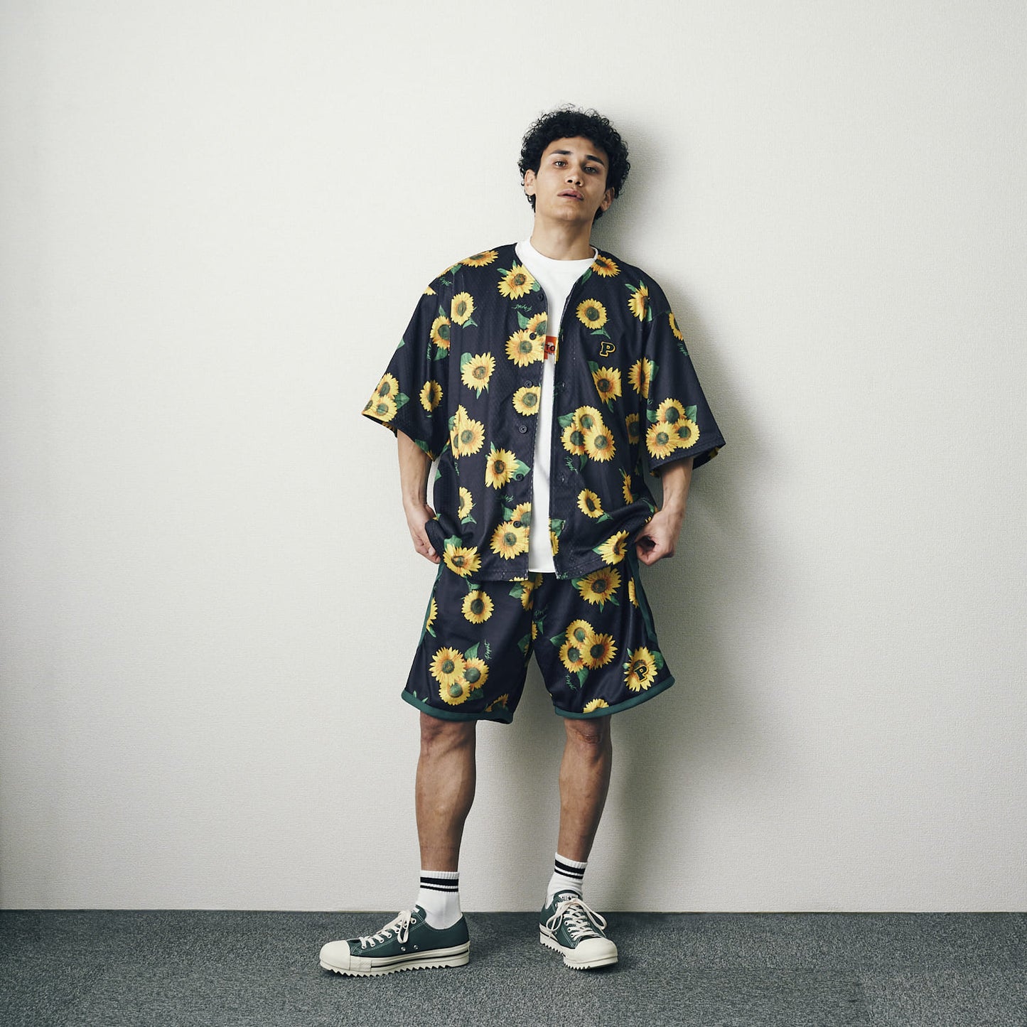 FLOWER PATTERN BASEBALL SHIRT