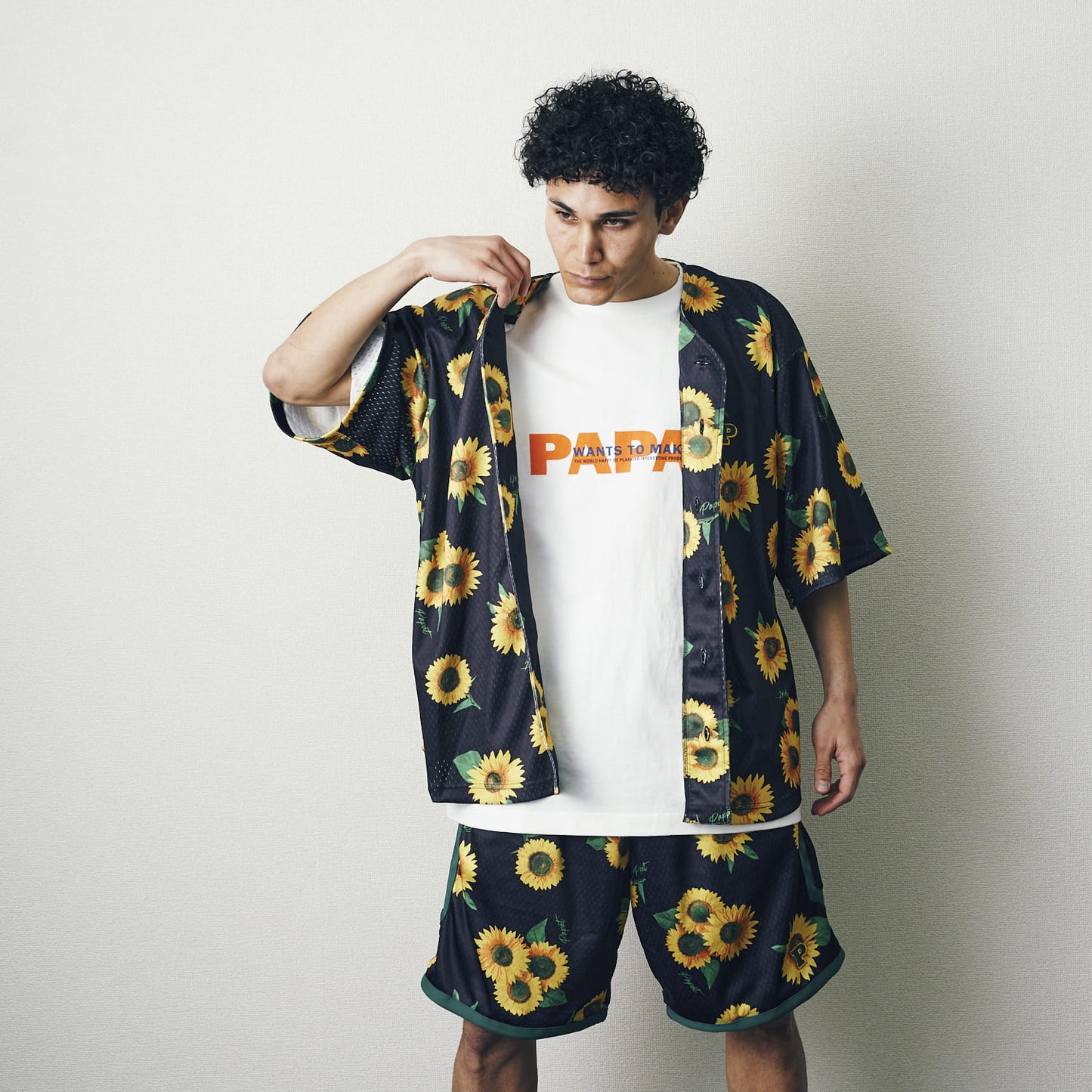 FLOWER PATTERN BASEBALL SHIRT